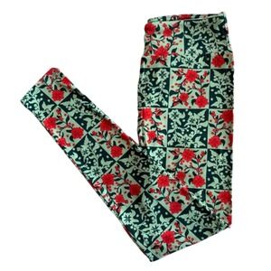 LuLaRoe Girls Leggings Size L/XL 8-14 Christmas Holiday Green Red Floral Kid NWT